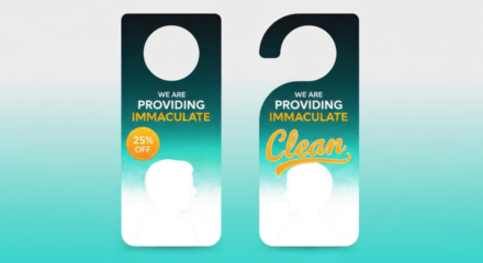 Two professional door hangers for cleaning services with "We Are Providing Immaculate" text, one offering 25% off and the other featuring the word "Clean"