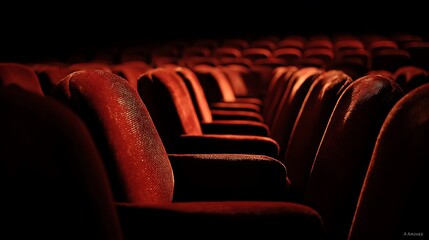 Rows of red velvet seats in a dimly lit theater creating a sense of anticipation and drama for viewers