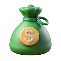 Green Money Bag with White Dollar Symbol &ndash; Finance, Banking, Savings, Investment, and Business Wealth Concept &ndash; 3D Illustration