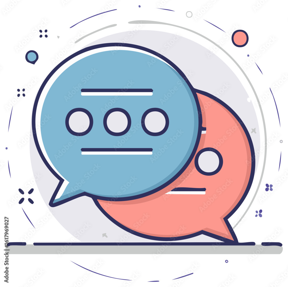 Poster Two speech bubbles with icons and lines for communication and conversation