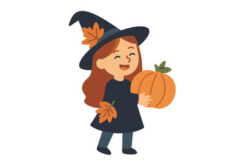 A happy youngster in a pumpkin patch, rejoicing in autumn's harvest with a vibrant orange grin and lively Halloween festivities