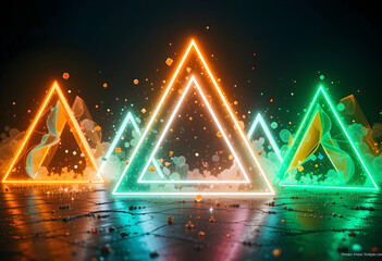 Indian Flag Neon Triangles August 15th Patriotic Glow Independence Day Geometric Art