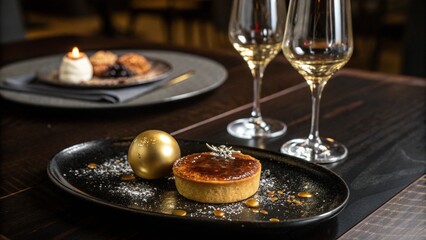 A gourmet dinner with glasses of red wine, cheese, and bread on a white table
