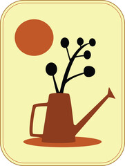 Minimalist Watering Can Illustration with Abstract Plant and Sun 1