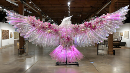 animal created from constellations, glowing wires, and neon feathers.