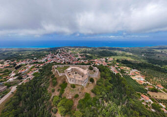 Aerial images of the French fortress of Chlemoutsi in the Peloponnese, Greece