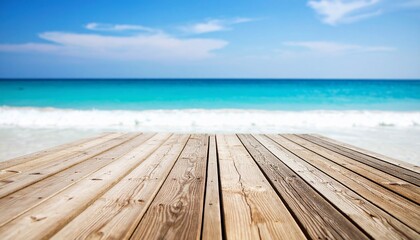 Fototapeta premium Summer Beach Wooden Deck and Turquoise Ocean