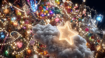 with AI-designed structures floating in anti-gravity bubbles and glowing skies.