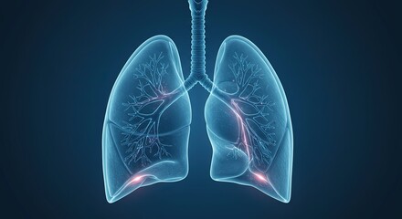 Human lungs with glowing red areas and branching airways