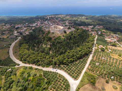 Aerial images of the French fortress of Chlemoutsi in the Peloponnese, Greece