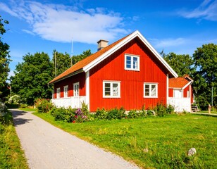 Fototapeta premium Red cottage on a sunny day (2)