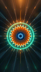 Abstract Ashoka Chakra Art Design Glowing Indian National Symbol Illustration Digital Art Background for Mobile Wallpapers