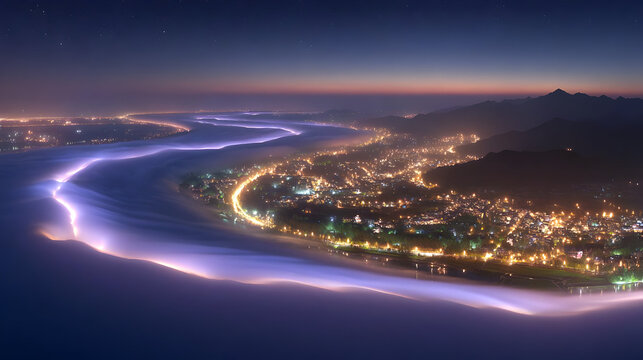 realm of overlapping cities, data oceans, and luminous fog