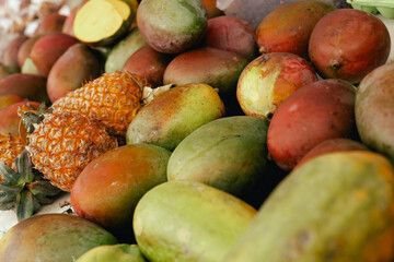 Fresh vegetables at small local urban market. Organic produce on sale at outdoor farmer market....