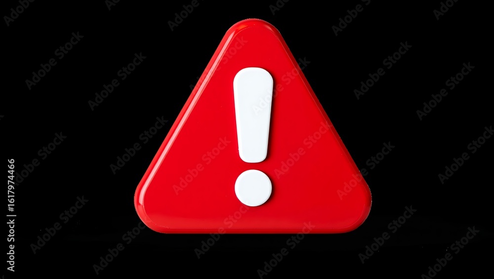 Poster red warning triangle with white exclamation mark on black background