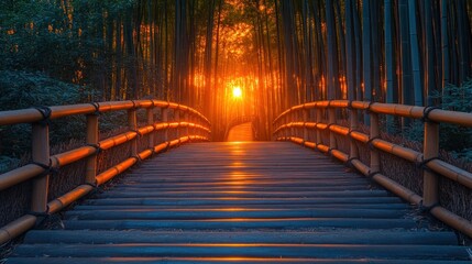 Fototapeta premium Bamboo bridge at sunset
