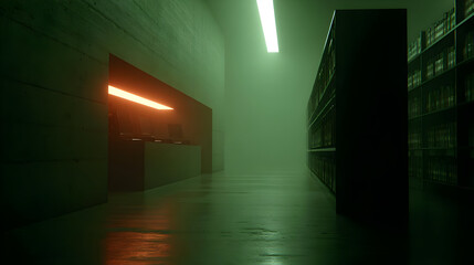 library with floating books, infinite shelves, and glowing pathways between realms.