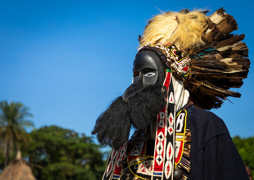 Dan tribe mask sacred dance during a ceremony, Bafing, Gboni, Ivory Coast