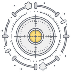 Precision target icon with crosshairs measurement and abstract circular elements