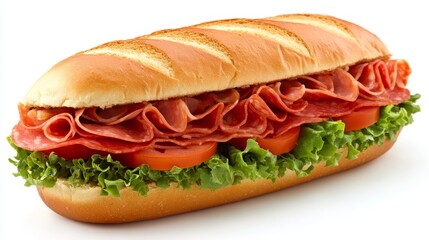 Delicious Italian Submarine Sandwich with Salami, Fresh Vegetables, and Hoagie Bread for Recipes