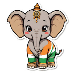 Cute Elephant with Indian Flag Colors Cartoon Baby Elephant with Tricolor Accents Patriotic Indian Animal Illustration Design