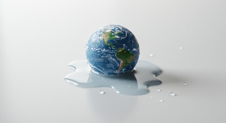 Melting Earth Globe Symbolizing Climate Crisis on Flat Surface