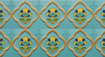 Delicate tile pattern. Symmetrical Decorative Pattern with Vintage-Inspired Motifs and Cheerful Color Palette