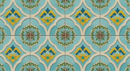 Delicate tile pattern. Symmetrical Decorative Pattern with Vintage-Inspired Motifs and Cheerful Color Palette