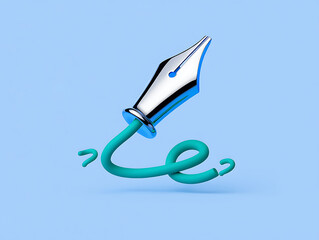 Modern fountain pen with a turquoise ink trail forming a swirl