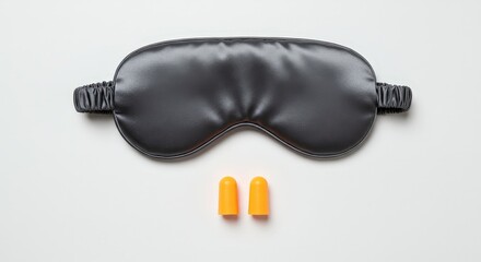 Sleep Accessories: Silk Eye Mask and Earplugs on White Background