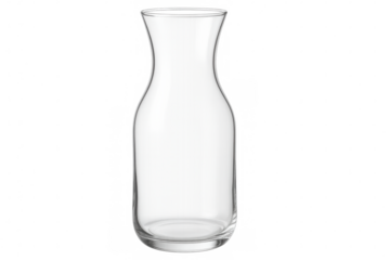 Elegant transparent glass carafe displayed against a checkered background, showcasing its sleek design and clarity. Ideal for kitchen or dining settings