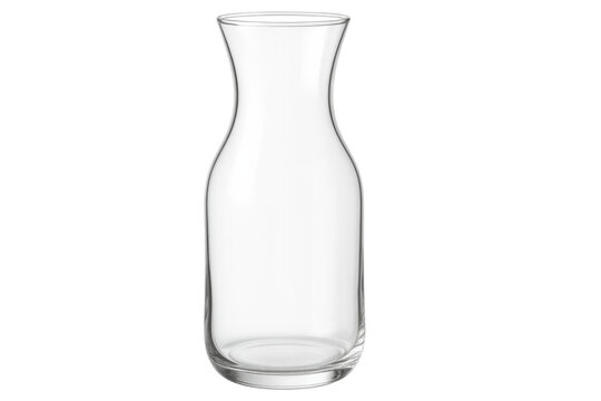 Elegant transparent glass carafe displayed against a checkered background, showcasing its sleek design and clarity. Ideal for kitchen or dining settings