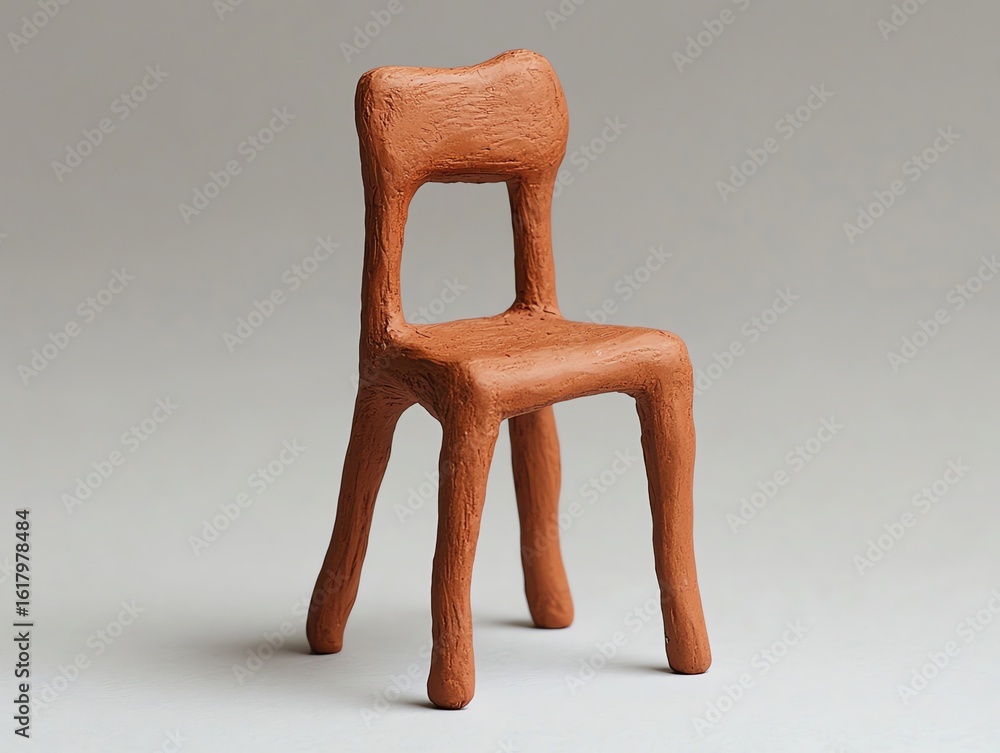 Poster Clay Chair with Rustic Texture and Warm Orange Color in Minimalist Studio Setting