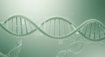 Stylized DNA strand against a blurred background with digital elements