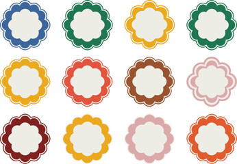 Collection of twelve ornate decorative oval frames in various vibrant colors