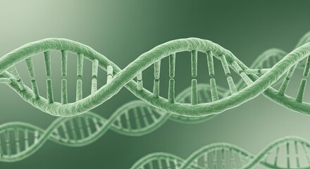 Three strands of green DNA helixes against a gradient green background