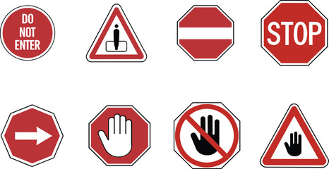 Collection of various traffic and warning signs on a white background