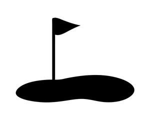 A simple, stark, minimalist monochrome illustration of a golf course flag