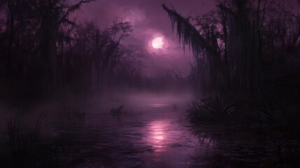 Fototapeta premium Mystical purple swamp at night