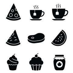 Food Icons: Pizza, Steak, Tea, Sweets