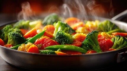 Steaming vegetables in a pan.