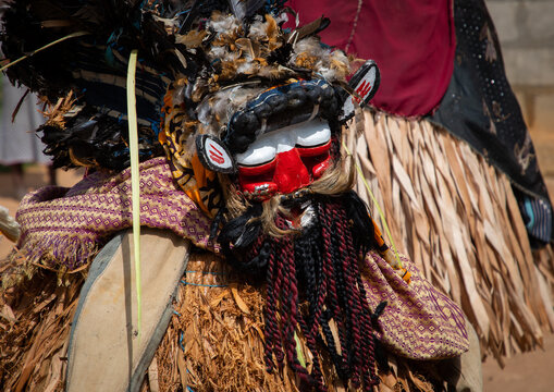 We Guere sacred mask dance during a ceremony, Gu&eacute;mon, Bangolo, Ivory Coast
