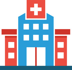 Obraz premium A modern hospital building with a red cross symbol isolated on white background