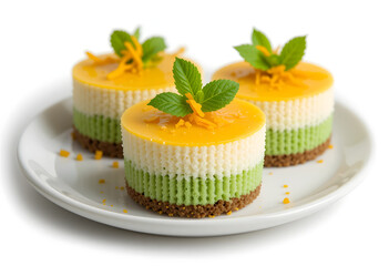 Indian Flag Tricolor Mini Cheesecakes Independence Day Desserts with Mint Garnish Patriotic Saffron White Green Cake Treats