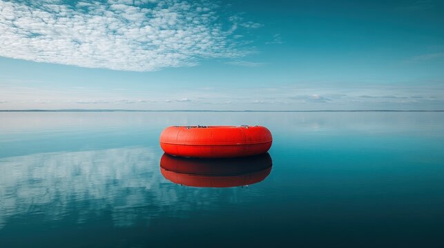 Calm water, red buoy, tranquil sky - Powered by Adobe
