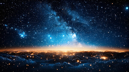 Obraz premium Cosmic landscape night sky view with stars and galaxy