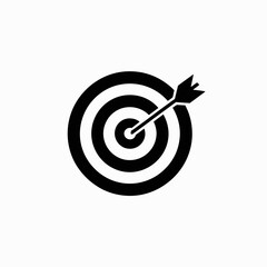 Target with Arrow Hitting the Center Black and White Icon for Success and Goals Achievement Precision and Accuracy Strategy Business Concept