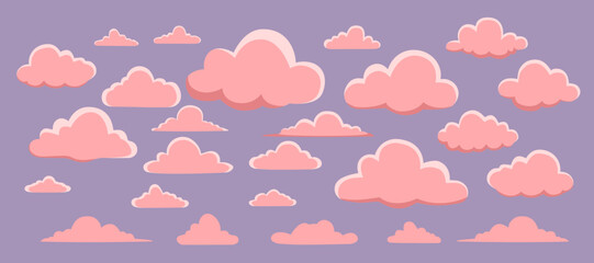 Cartoon horizontal background featuring a dreamy purple sky and soft pink clouds. Perfect for storybooks, website headers or night-themed designs