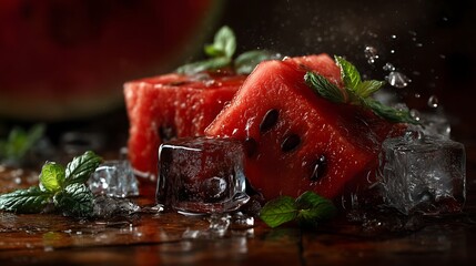 Juicy watermelon slice summer food photography