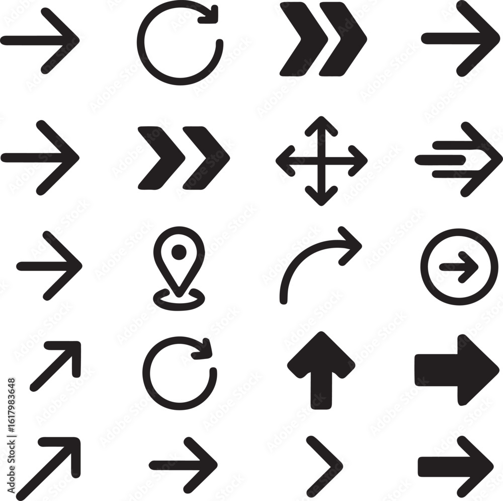Poster black vector arrow icon set for web design